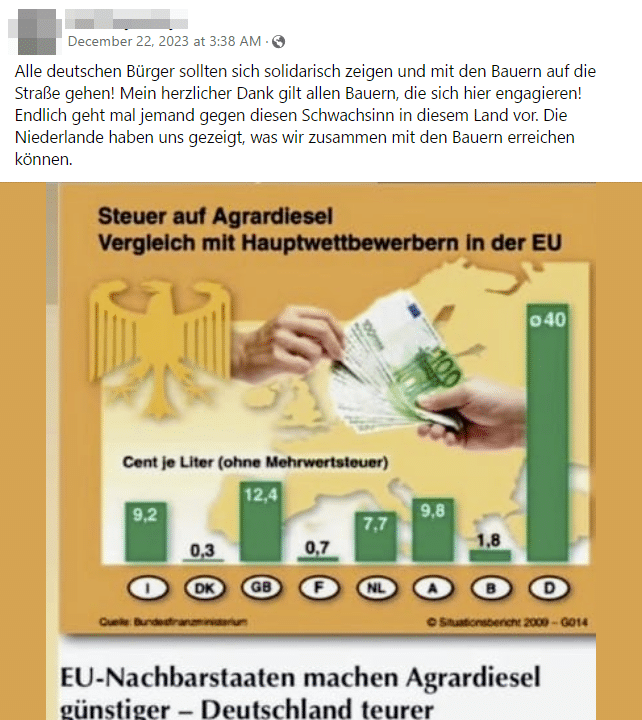 Screenshot Facebook / "Steuer auf Agrardiesel"