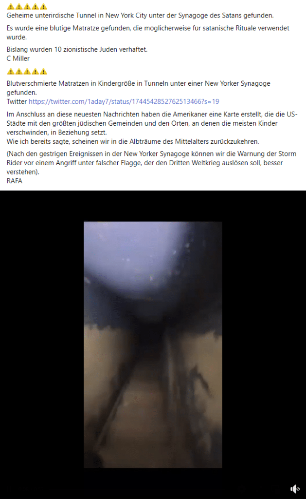 Tunnel unter New Yorker Synagoge: Verschwörungstheorien im Umlauf – mimikama.org Screenshot Facebook