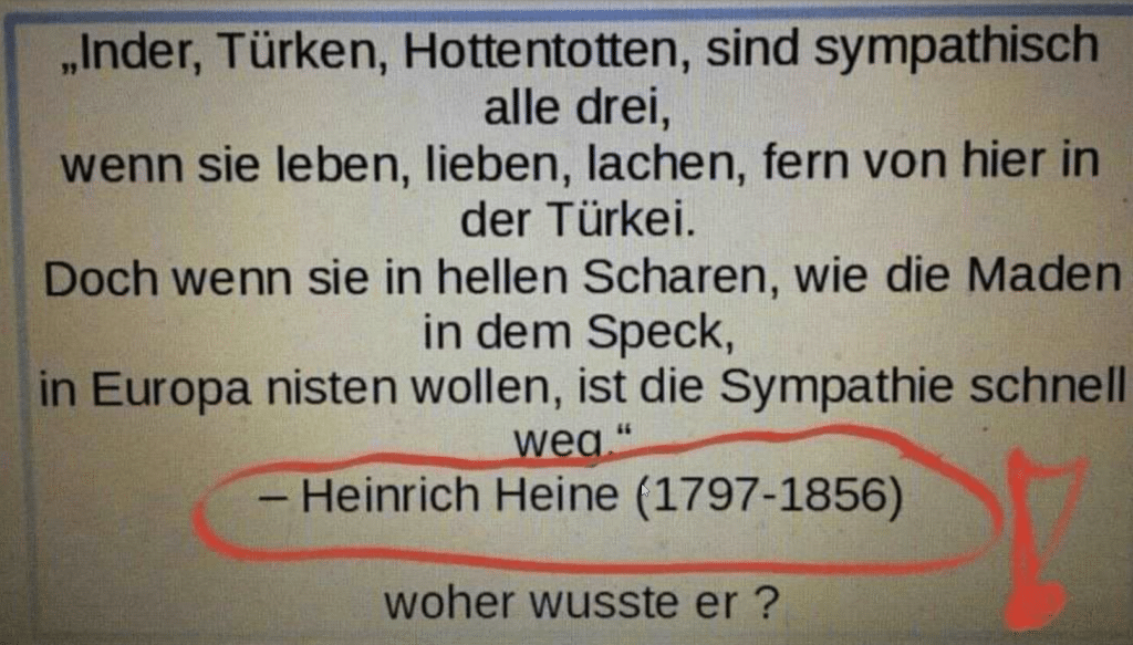 Heinrich Heine: Falsche Zuschreibung eines Gedichts – mimikama.org Screenshot des Gedichts / Facebook