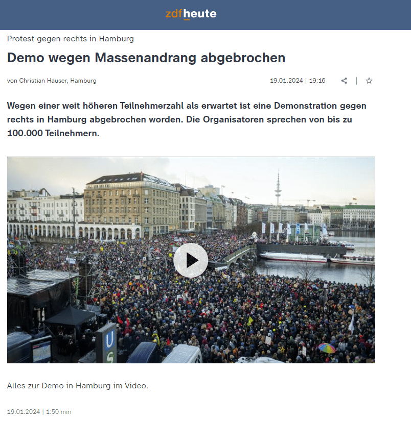 Screenshot des ZDF Artikels zur Demo in Hamburg