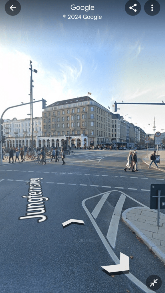 Medien unter Beschuss: Falsche Anschuldigungen über Bilder zu Demo in Hamburg – mimikama.org Screenshot GoogleMaps Jungfernstieg Hamburg