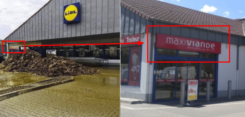 Aufgedeckt: Misthaufen vor Lidl stammt nicht aus aktuellen Protesten – mimikama.org Screenshot des Fotos aus sozialen Medien
