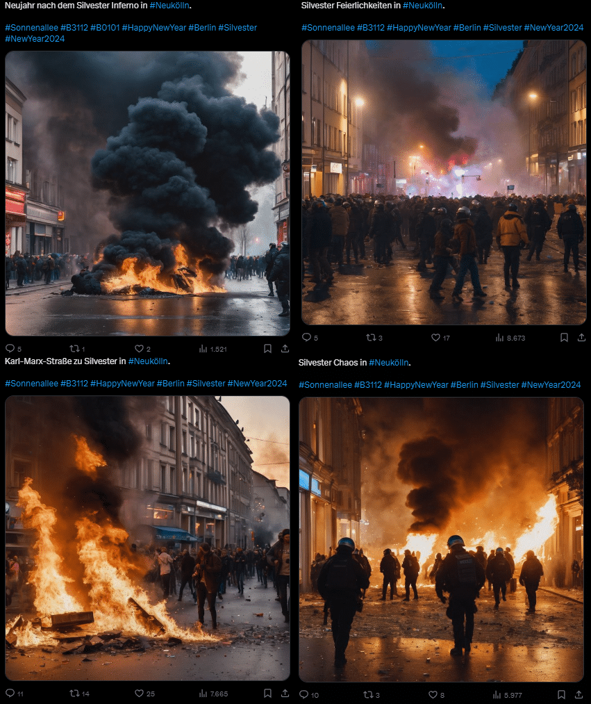 Künstliche Intelligenz erzeugt angebliche Silvesterbilder – mimikama.org Screenshot X