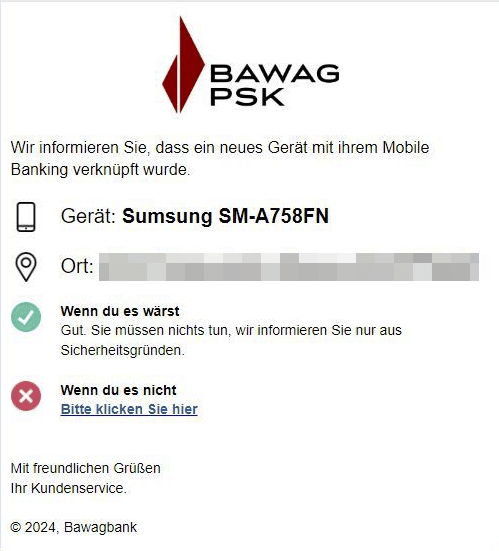 Fake-BAWAG-Mails im Umlauf: Gefährliche Täuschung – mimikama.org Screenshot der vermeintlichen Warnmeldung