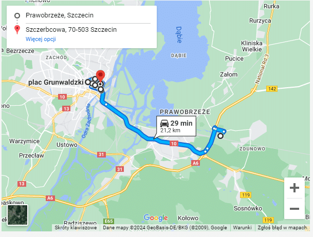 Screenshot Google Maps der Route