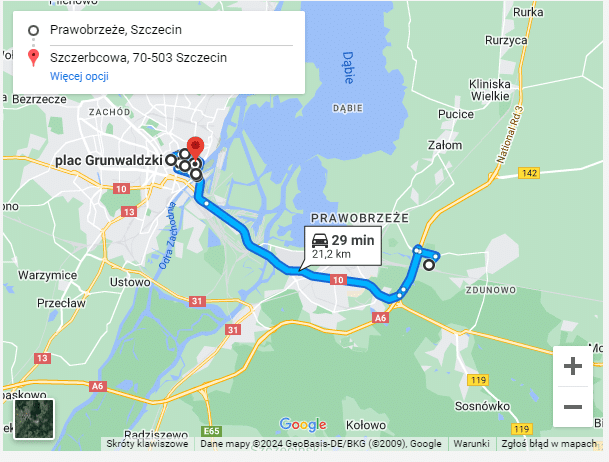 Video aus Polen wird irreführend mit deutschen Bauernprotesten verknüpft – mimikama.org Screenshot Google Maps der Route