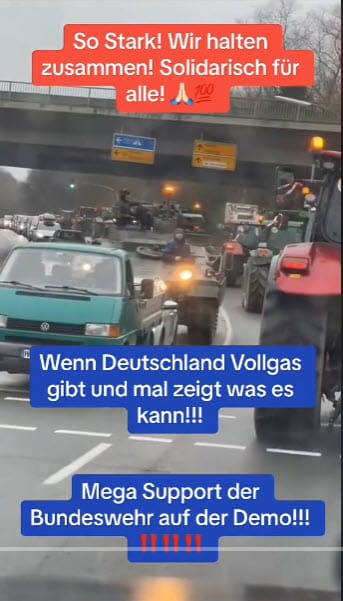 Panzer in Flensburg: Keine Unterstützung für Bauernproteste – mimikama.org Screenshot TikTok
