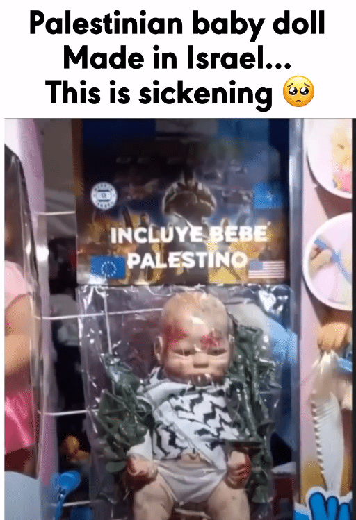 Blutige palästinensische Babypuppen aus Israel? Nein, Kunstprojekt! – mimikama.org Screenshot soziale Medien