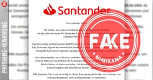 Achtung, Phishing-Mail im Namen der Santander Bank