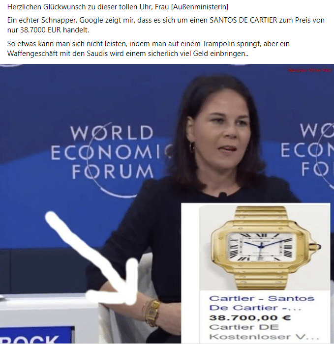 Annalena Baerbock und ihre Uhr: Ein Fall von Fehlinterpretation – mimikama.org Screenshot Facebook (hier archiviert)