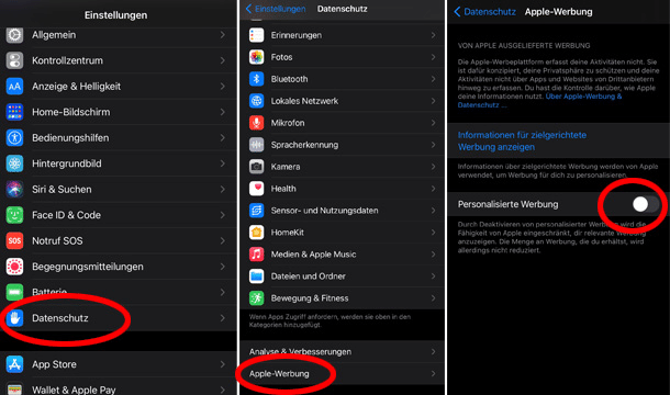 App- und Ad-Tracking für Android und iOS deaktivieren – mimikama.org Einstellungen für Apple-Smartphones / Screenshot Checked4You