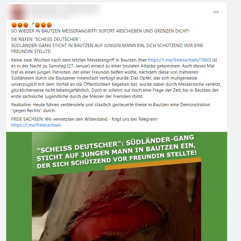 Virtuelle Hetze: der Messerangriff in Bautzen – mimikama.org Screenshot soziale Medien