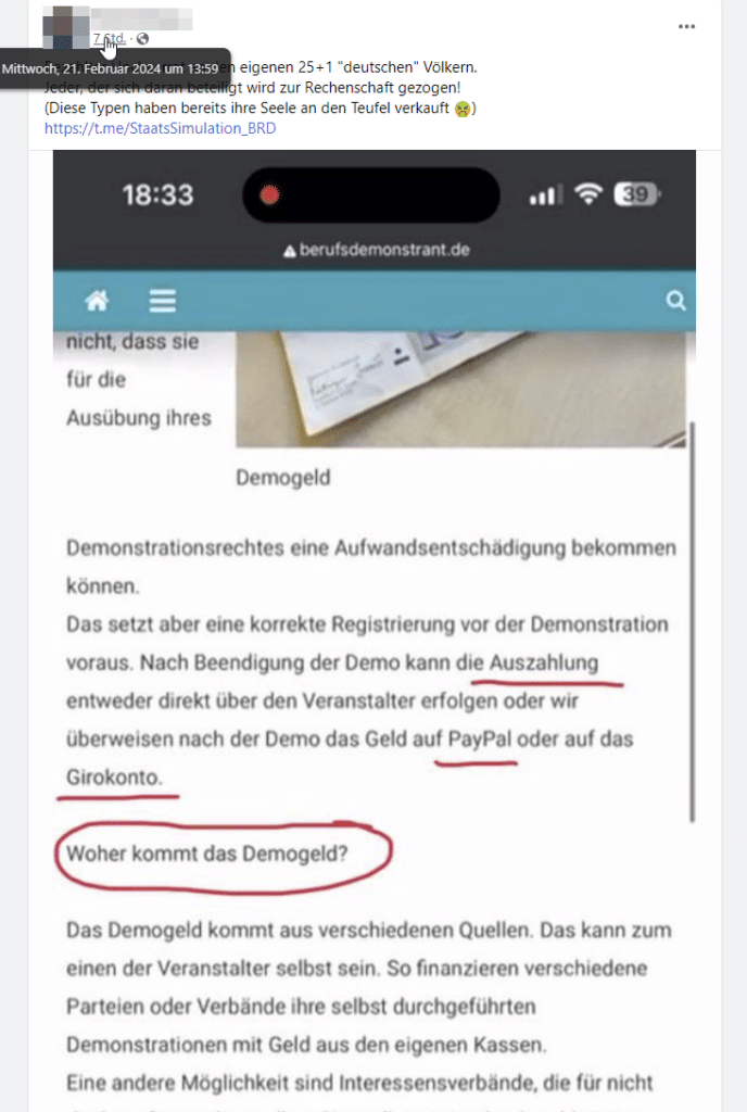 Demogeld der Antifa für Berufsdemonstranten? Ein Mythos entlarvt – mimikama.org Screenshot Facebook