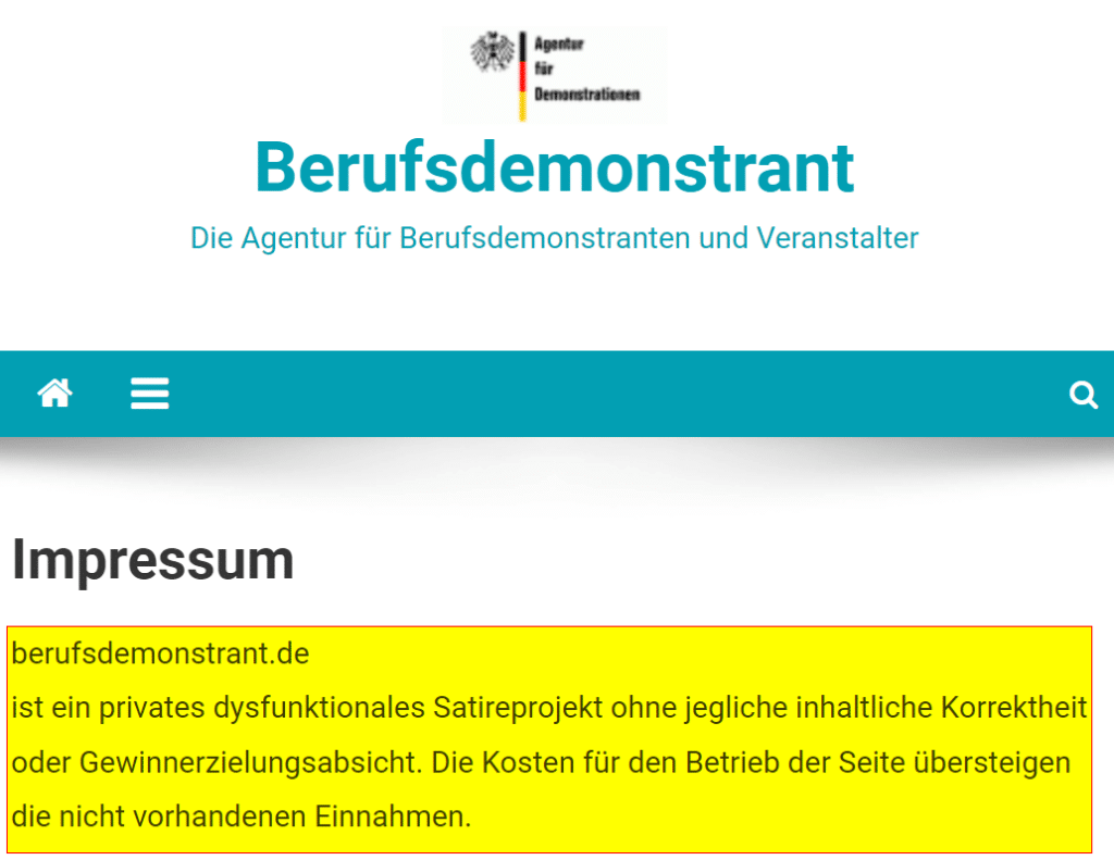 Demogeld der Antifa für Berufsdemonstranten? Ein Mythos entlarvt – mimikama.org Screenshot des Impressums der Webseite
