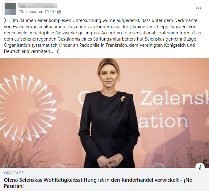 Haltlose Vorwürfe gegen Stiftung der ukrainischen First Lady – mimikama.org Screenshot auf Facebook der falschen Behauptung