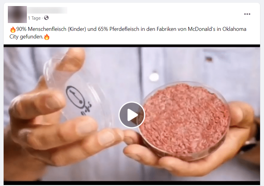 Menschen- und Pferdefleisch bei McDonald's? – Ein Faktencheck – mimikama.org Screenshot soziale Medien mit der Behauptung