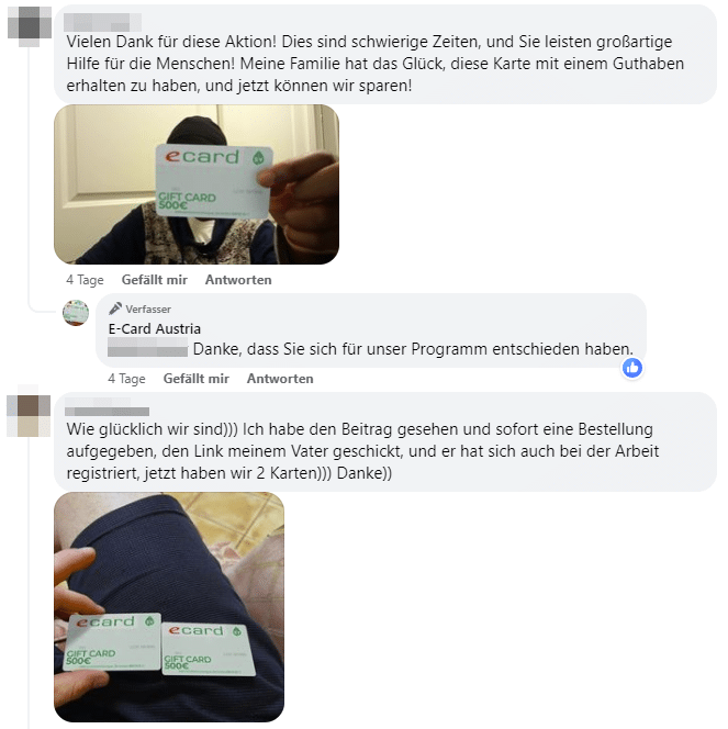Achtung! E-Card mit 500-Euro-Apothekengutschein ist eine Falle – mimikama.org Screenshot gefälschte Facebook-Kommentare