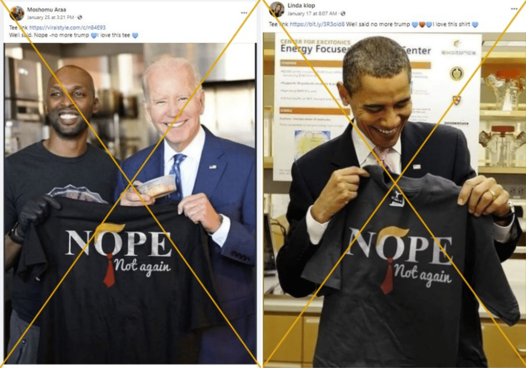 Falsche Front: Prominente unwissentlich mit Anti-Trump Shirts – mimikama.org Screenshots Facebook