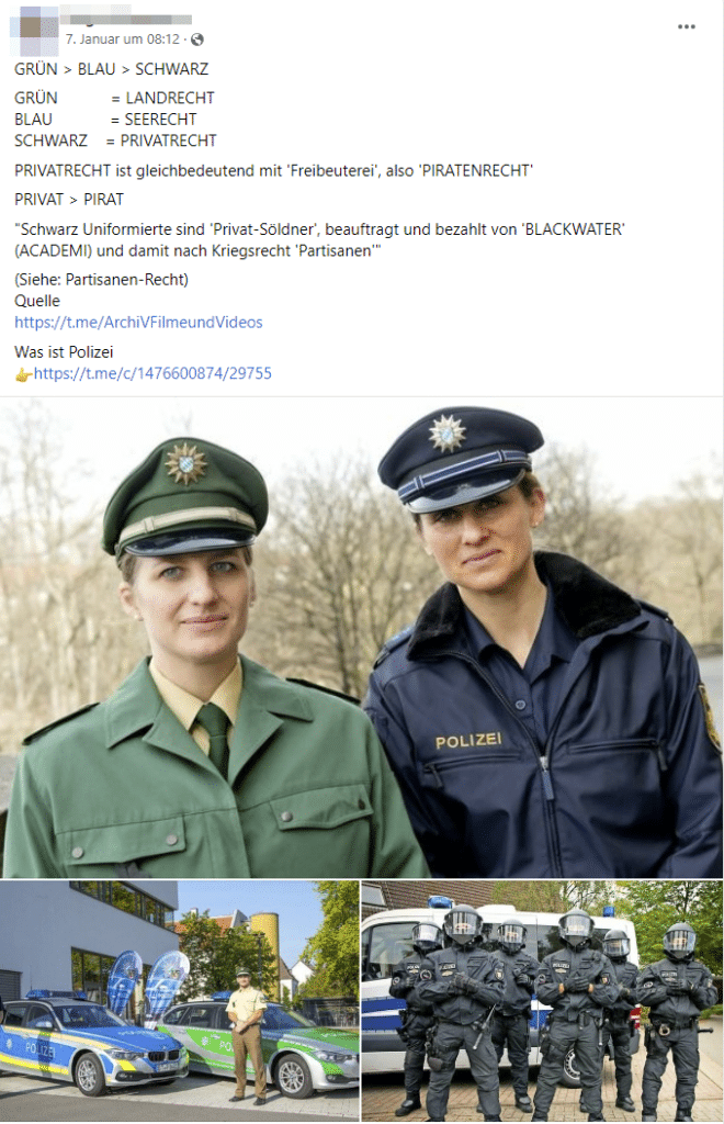 Keine Söldner in deutschen Polizeiuniformen – mimikama.org Screenshot Facebook