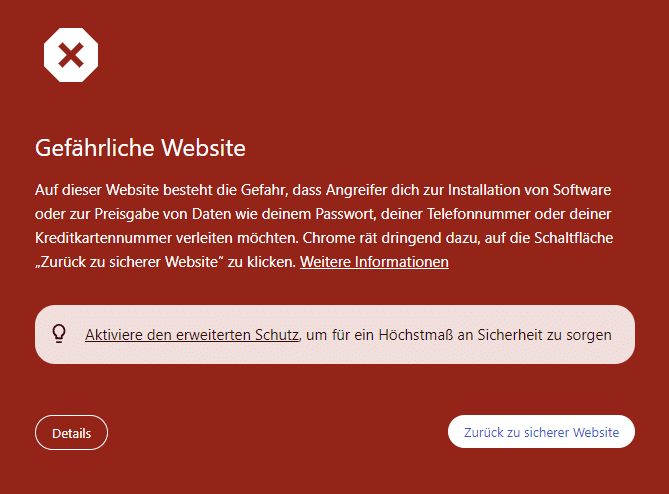 Vorsicht, Falle: Der Lidl-Dyson-Schwindel auf Facebook – mimikama.org Screenshot Google Chrome-Warnung