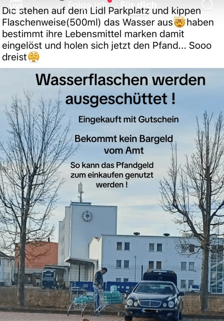Pfandflaschen-Taktik: Missbrauch von Bezahlkarten? – mimikama.org Screenshot X (Twitter)