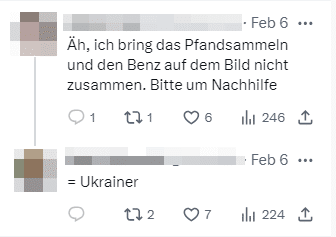 Pfandflaschen-Taktik: Missbrauch von Bezahlkarten? – mimikama.org Screenshot X/Twitter-Kommentare
