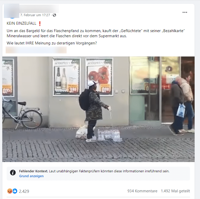 Pfandflaschen-Taktik: Missbrauch von Bezahlkarten? – mimikama.org Screenshot Facebook