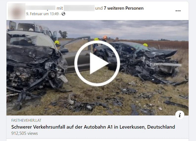 Achtung Phishing: Falscher Unfallalarm lockt auf Facebook – mimikama.org Screenshot Facebook