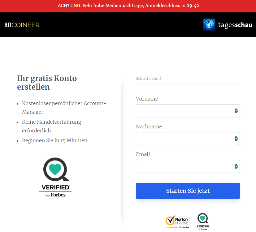 Screenshot Bitcoin-Registrierung