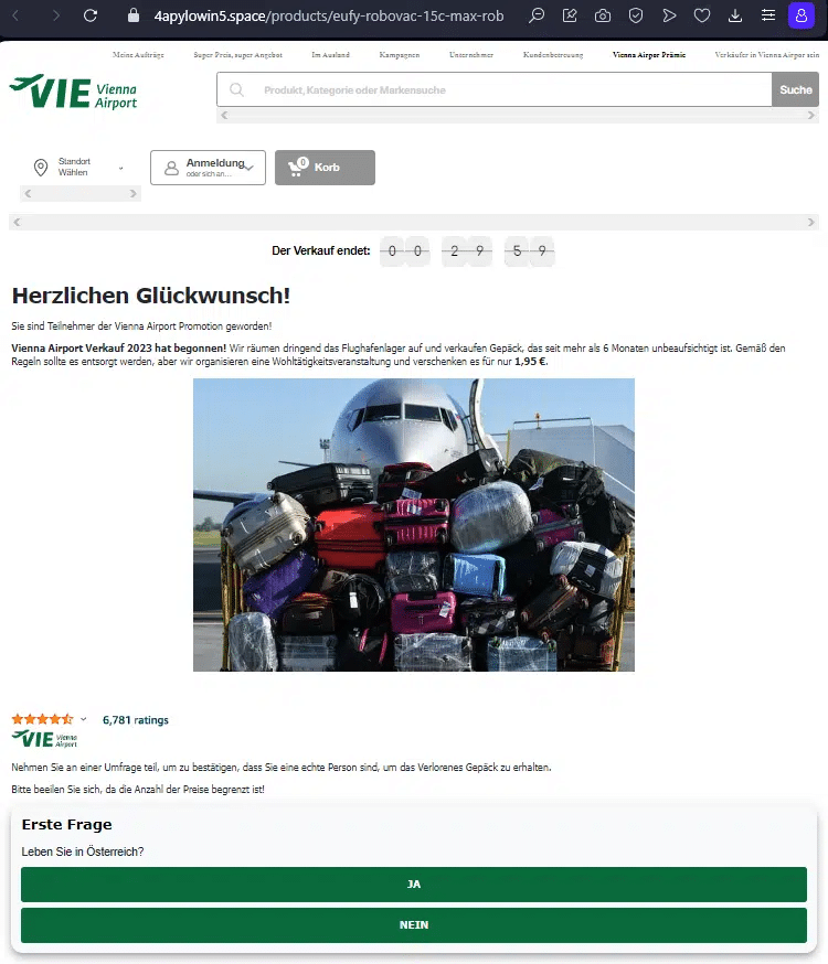 Finger weg: Betrugsmasche! Koffer um 1,95€ – mimikama.org Finger weg: Betrugsmasche! Koffer um 1,95€ – mimikama.org