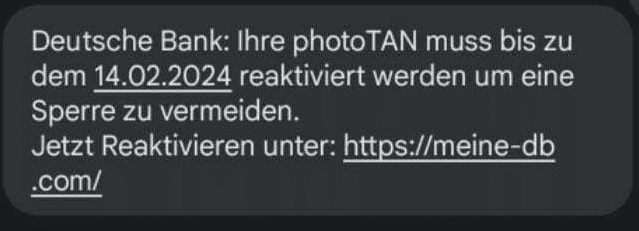 Gefährliche Täuschung: Falsche Deutsche Bank-SMS – mimikama.org Screenshot der SMS