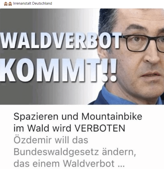 Cem Özdemir und das Waldgesetz: Panik unbegründet – mimikama.org Screenshot Facebook