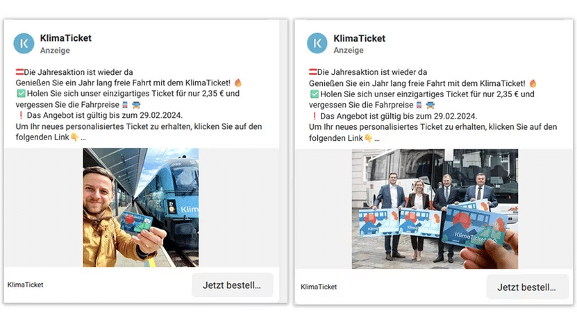 Vorsicht, Falle! Spar-Geschenkkarte und Klimaticket als Datendiebstahl-Trick – mimikama.org Betrügerische Werbeanzeigen für eine Klimaticket-Jahresaktion auf Facebook