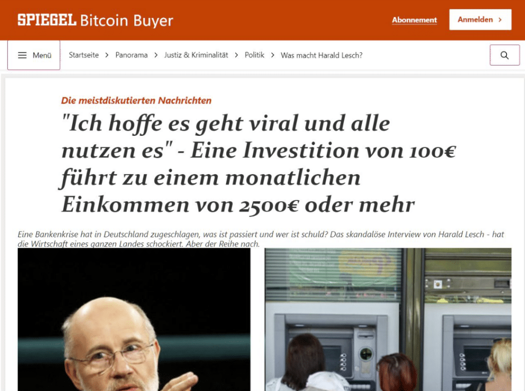 Falscher Lesch entlarvt: Bitcoin-Betrug im Netz – mimikama.org Screenshot der gefälschten Webseite