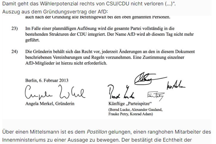 Merkels angebliche AfD-Gründung: Satire entlarvt – mimikama.org Screenshot Webseite "Der Postillon"
