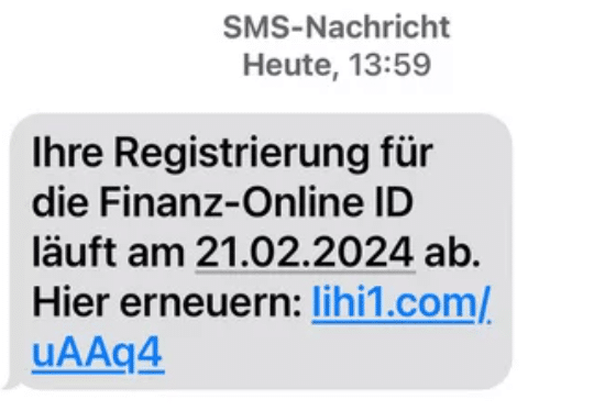 Screenshot der Phishing-SMS