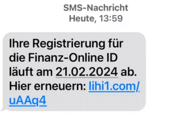 Vorsicht, Falle: Fake-SMS zu Finanz-Online ID – mimikama.org Screenshot der Phishing-SMS