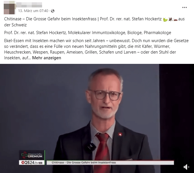 Insekten als Nahrung: Eine versteckte Agenda? – mimikama.org Screenshot Facebook