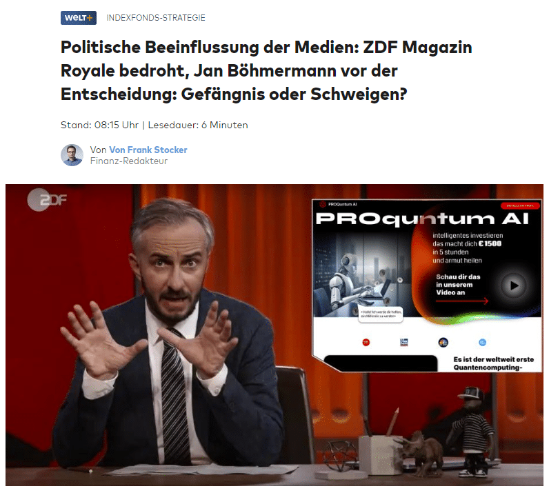 Betrug im Namen Böhmermanns: Was steckt dahinter? – mimikama.org Screenshot des gefälschten "Welt"-Artikels