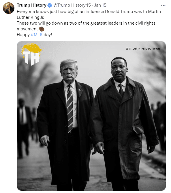 Trump-Unterstützer setzen auf KI-Fakes – mimikama.org Screenshot X / Trump History