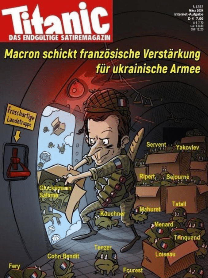 Ist das Macron-Titanic-Cover mit Frosch-Wurf echt? – mimikama.org das gefälschte Titanic-Cover - Ist das Macron-Titanic-Cover mit Frosch-Wurf echt?