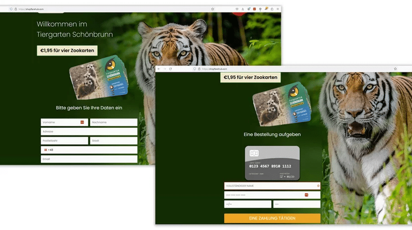 Gefälschte Webseite gibt sich als Tiergarten Schönbrunn aus (Screenshots Watchlist Internet)
