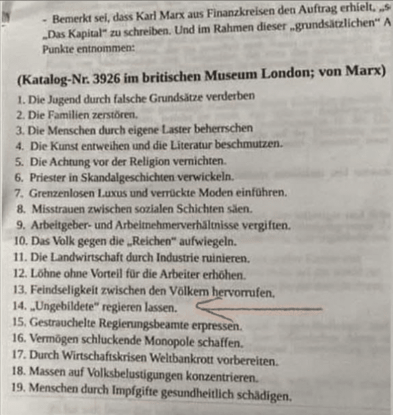 Karl Marx: Die Liste, die er niemals schrieb – mimikama.org Screenshot Facebook