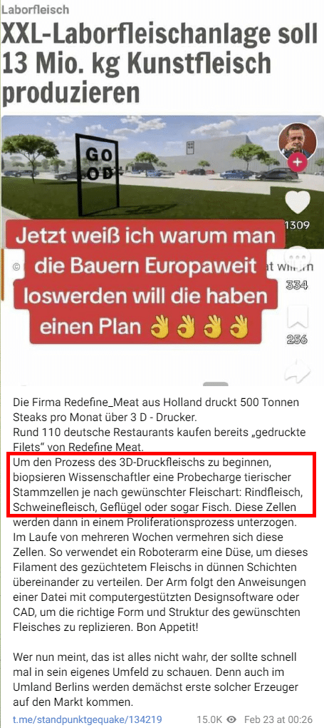 Screenshot Telegram / Hervorhebung der Behauptung: Mimikama
