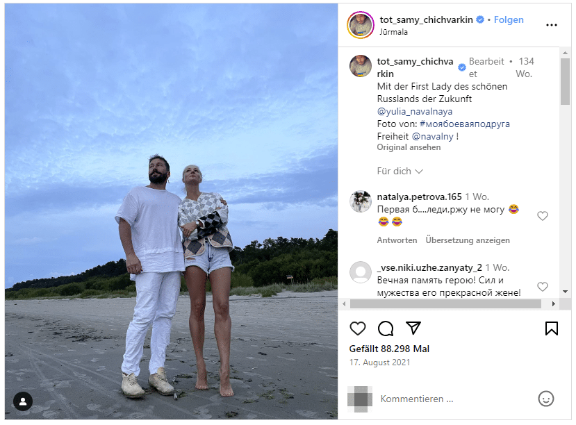 Julija Nawalnaja: Gezielte Desinformation im Fall der 'Schwarzen Witwe' – mimikama.org Screenshot Instagram