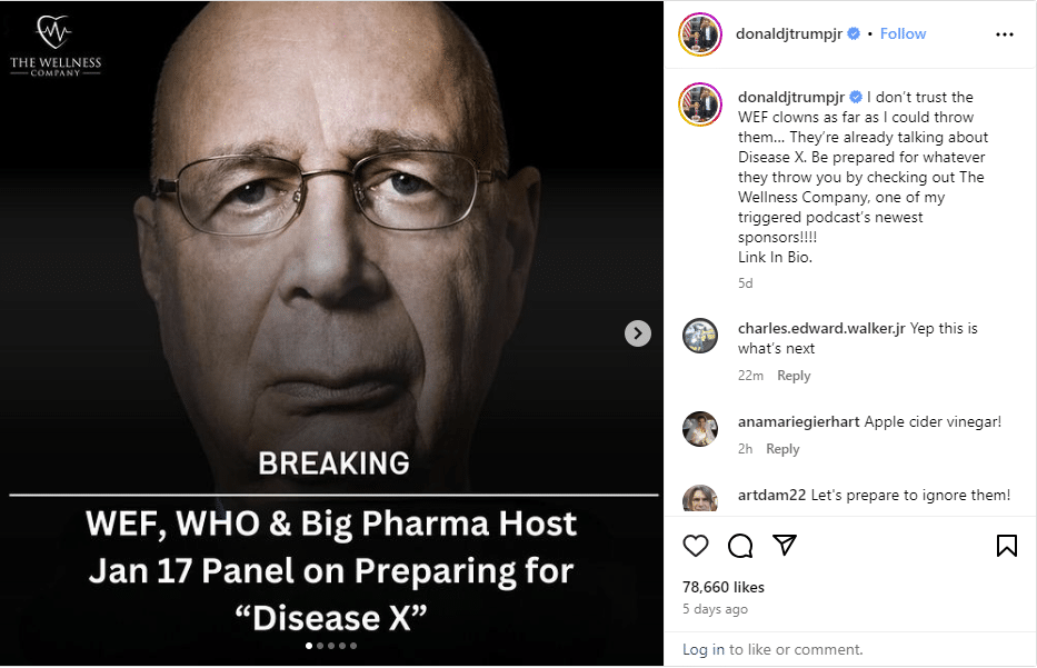 Krankheit X: Verschwörungsmythen als Geschäftsmodell – mimikama.org Screenshot Instagram