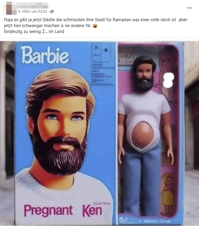 Schwangerer Ken: KI-Phantasie für echt gehalten – mimikama.org Screenshot Facebook