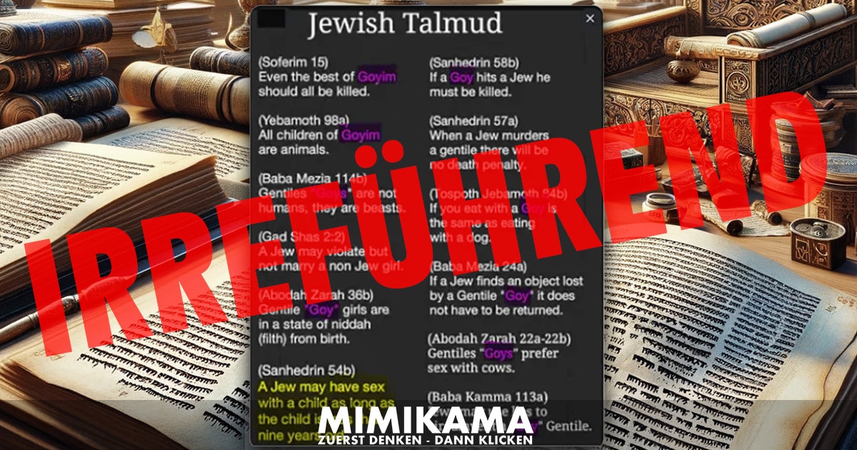Missbrauchte Talmud-Zitate: Was steckt dahinter? / Artikelbild: Screenshot soziale Medien / Mimikama, DALL-E