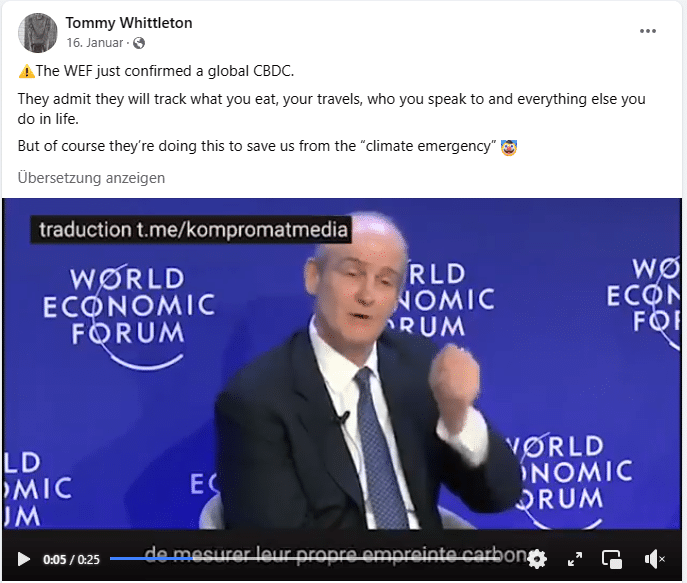 Digitale Währungsphantome: Die angebliche WEF-Verschwörung – mimikama.org Screenshot Facebook (hier archiviert)