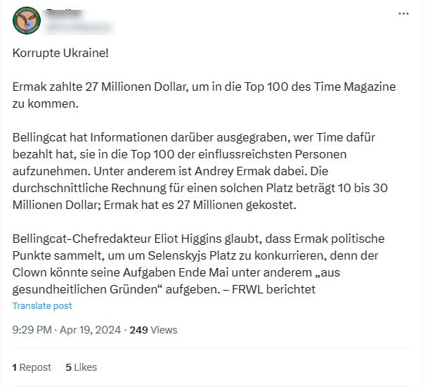 Kann man eine Nennung auf der „Time 100“- Liste wirklich kaufen? Ein Faktencheck – mimikama.org Screenshot auf X der falschen Behauptung (hier archiviert)